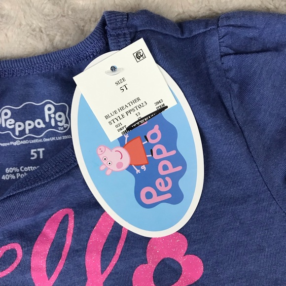 Hello Peppa Pig T Shirt Blue Pink Hearts - Picture 4 of 5